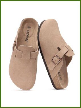 Genuine Suede Clogs Cork Footbed Arch Support Slip-On Mules